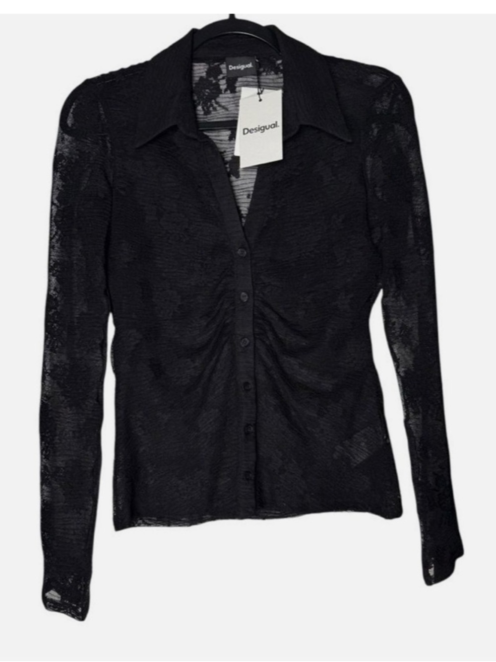 Desigual Black Sheer Lace Button-Up Blouse